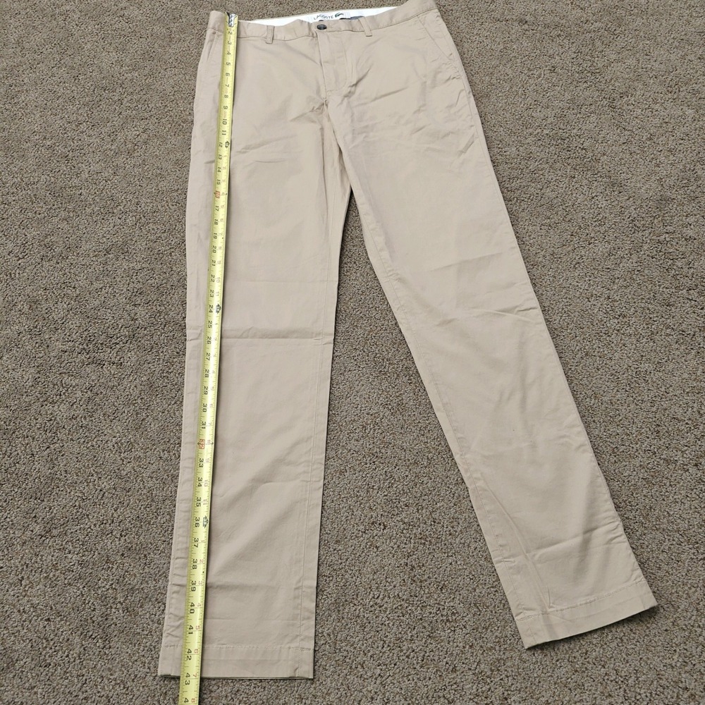 Lacoste Mens Slim Fit Chino Pants Macaroon Beige Cotton Stretch HH2739 US 33 NEW - Picture 8 of 14
